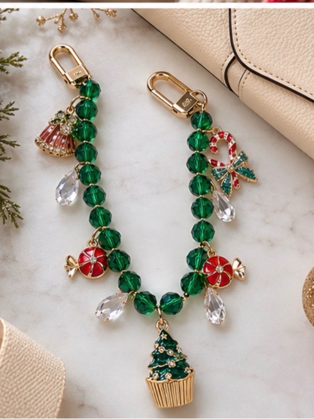 Anthropologie bag charm beaded christmas holiday purse accessory